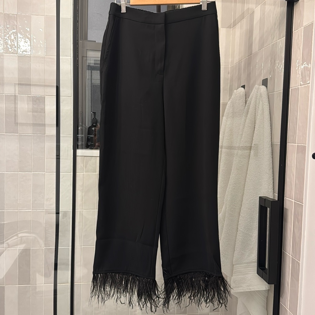 Nbw Wayf Black Feather Trim Pants